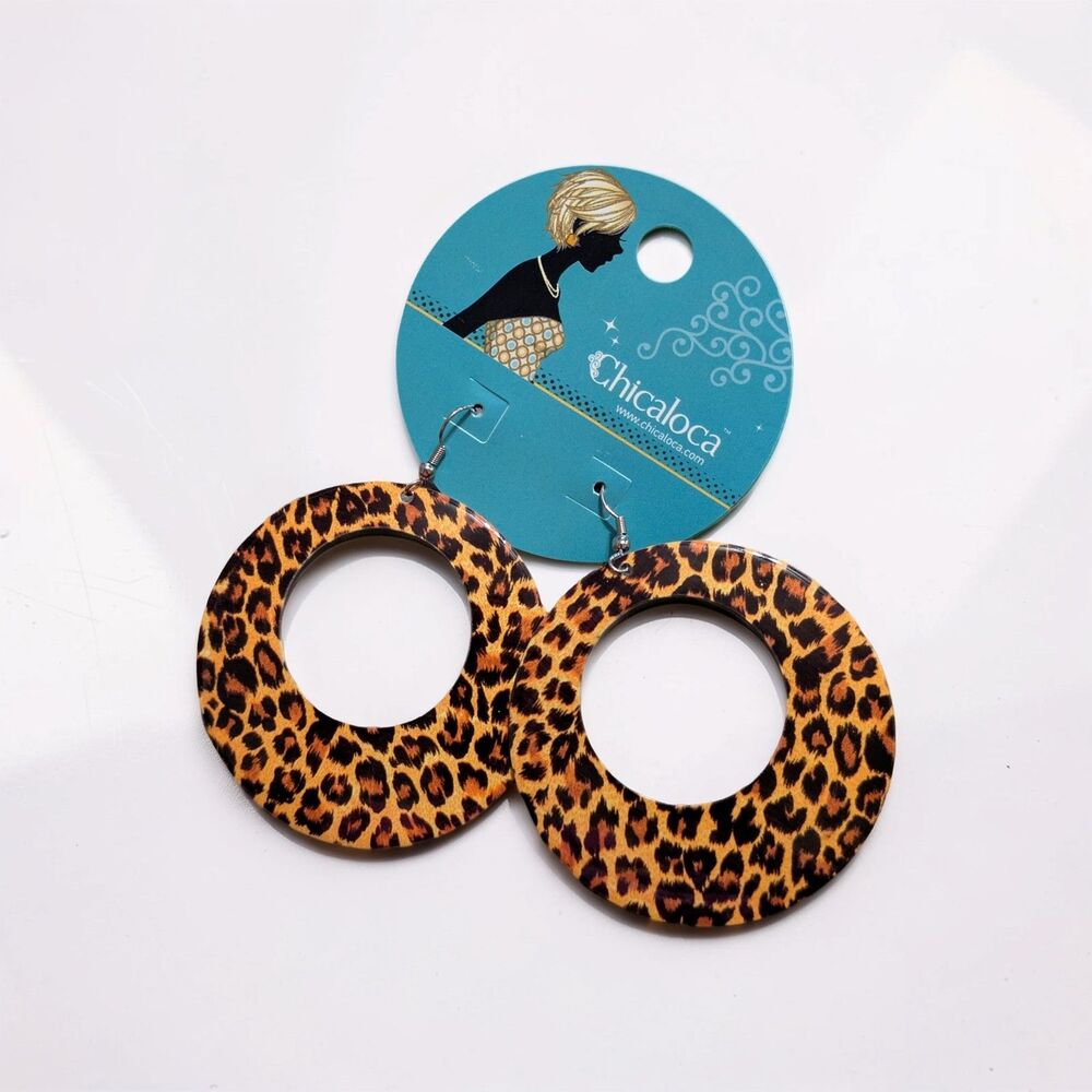 Leopard Print Hoop Earrings, Oversized Animal Print Earrings, Boho Jewelry - Picture 3 of 4